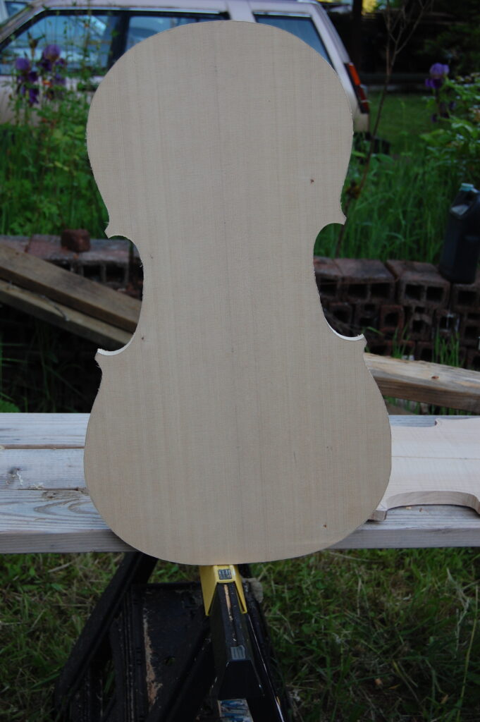 Final outline of Cello Front plate by Chet Bishop, Luthier